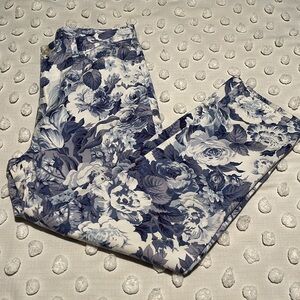 Ralph Lauren LRL Size 10 Womens cropped Pants Blue Floral Stretch Cotton